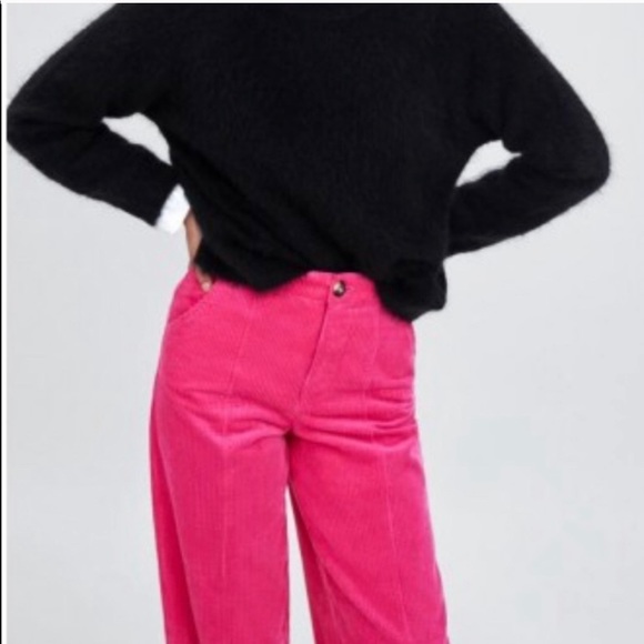 Zara L Fuchsia Corduroy High Rise Pant NWT - Picture 4 of 15